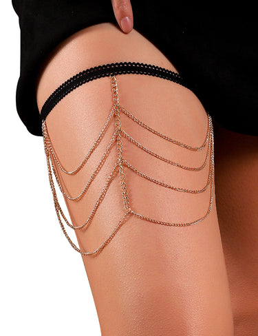 Gold Sexy Four Layer Chain Leg Ring Garter by Scandals - Luxurious chain leg garter featuring a stunning four-layer design.